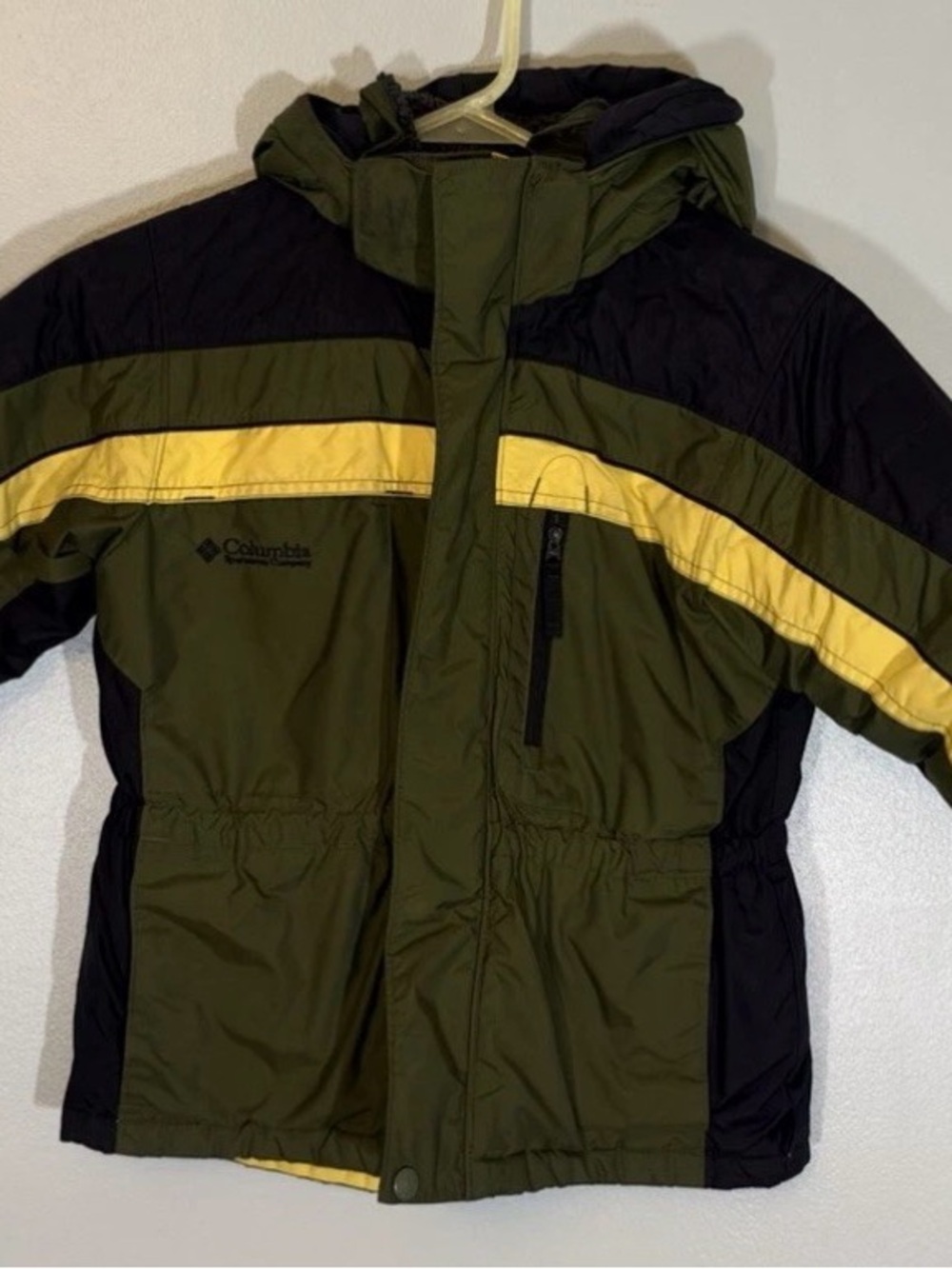 Columbia Olive, Yellow & Black Kids Hooded Puffer Jacket